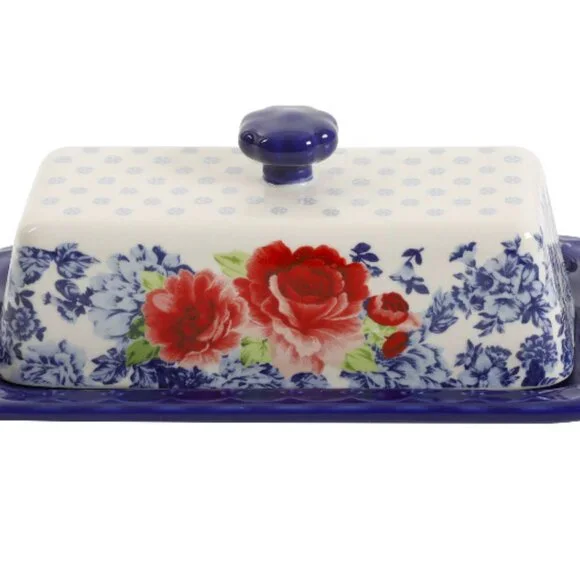 Pioneer Woman Butter Dish W Lid Gravy Boat Salt & Pepper Set 5pc Frontier Rose